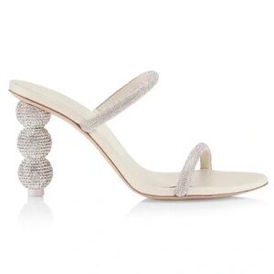 cult gaia Crystal-Embellished Ivory Strappy Heels